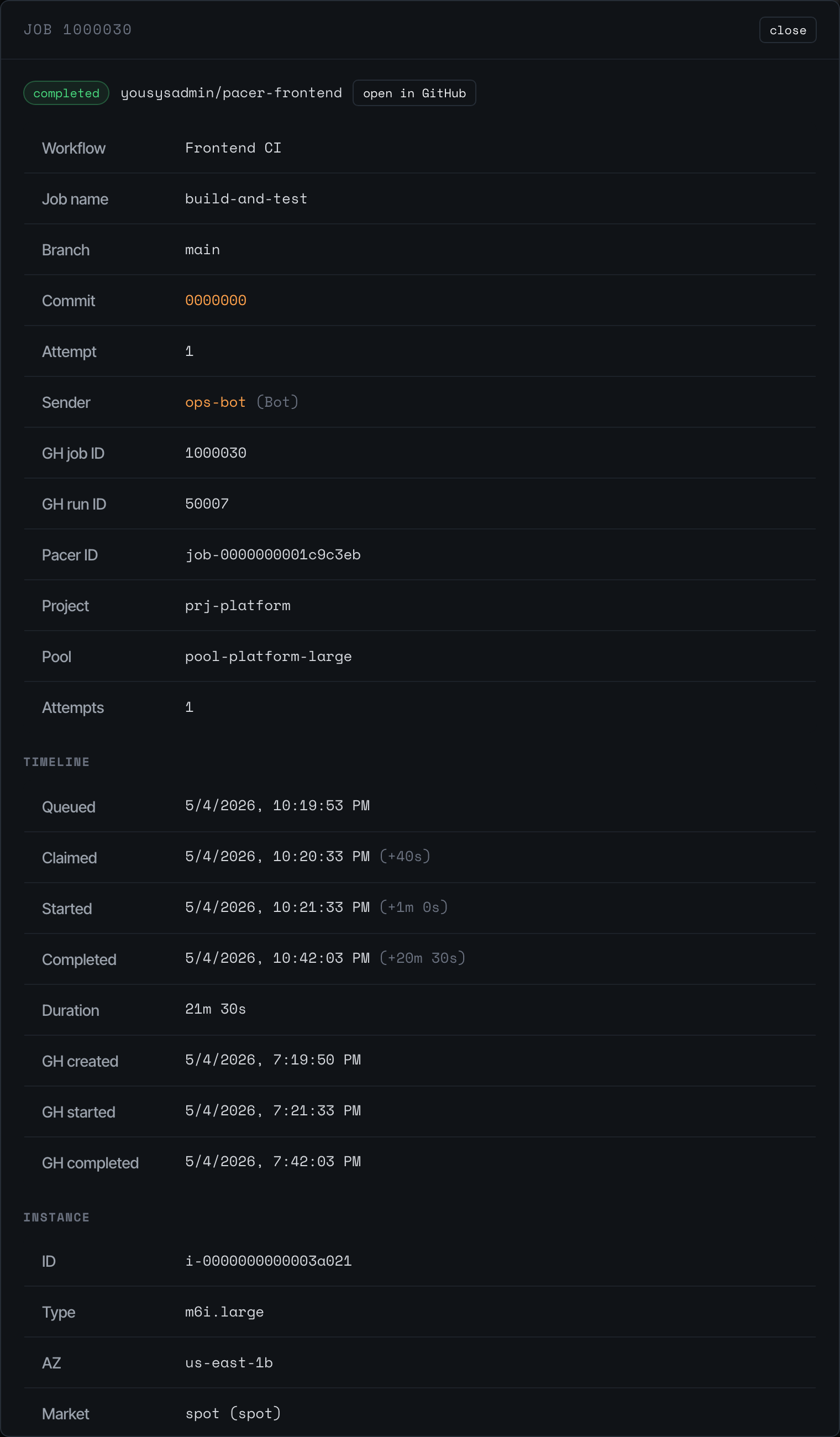 Job detail modal