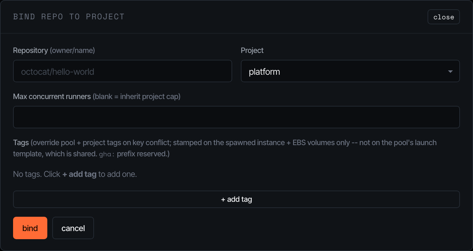 Bind repo modal
